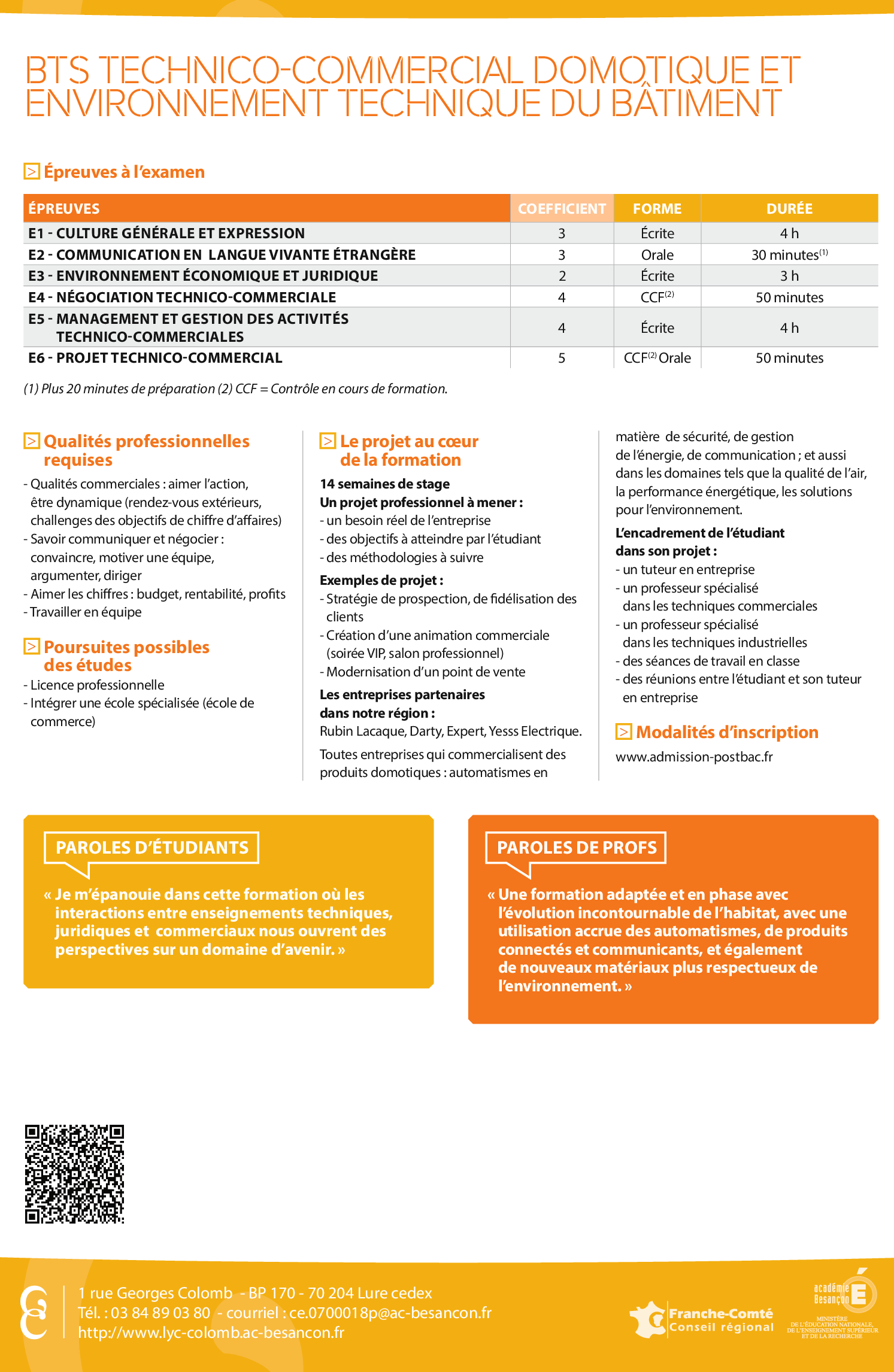 Bts Technico Commercial Option Domotique Et Environnement Technique Du Batiment Lycee Georges Colomb De Lure